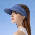 UPF50+ women's sun visor hat in fog blue color with wide brim for UV protection - Navy Blue