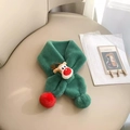 Green plush Christmas scarf with cute reindeer decoration and red pom-pom for kids - Reindeer (Green)