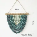 Handgefertigter Wandbehang aus Holzperlen mit blau-grünem Verlauf, Breite 30 cm - 30x25cm / Verlauf Blau