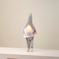 Cute pink lit Christmas gnome plush doll with gray pointed hat and warm LED nose light - Striped Male Gnome with LED