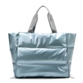 Quilted silver-blue fitness bag with side expansion zippers and woven handles - Blue