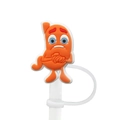 Cartoon orange stomach silicone straw topper cap for dust protection on white background - 1718-17 Anthropomorphic Stomach