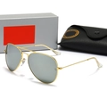Klassieke aviator zonnebril met goudkleurig metalen montuur, zilveren glazen en luxe koker - Zilveren Spiegel Met Doos