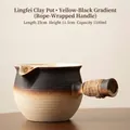 Ceramic tea pot with side handle and hemp rope wrap, 1100ml rustic clay teapot - 1100ML / Lingfei Jar Pot (Yellow-Black Gradient) / 23cmx11.5cm