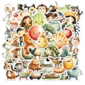 Watercolor hand-drawn wild animal and character sticker set with matte white die-cut edges - Minimalist Cute Animals (PMS294) / 50 Sheets