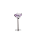 Silver F136 titanium labret stud with a brilliant round-cut purple zircon gemstone - Silver Base Purple Zirconia (576-8#)