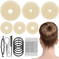 Hair styling kit with beige sponge bun makers, bobby pins, and tail comb for updo hair - 35-Piece Beige / Beige