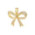 Elegant gold bow pendant with cubic zirconia inlay and MAMA charm on white background - VD1488-Gold Pave Zirconia Bow