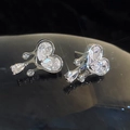 Elegant silver heart earrings with white sparkling rhinestones in a C-hoop style - Silver White Pave (KK-1378)