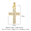Ciondolo a croce dorata in rame con zirconi cubici, 16x10mm per creazione di gioielli - Croce VB739-2 / Oro
