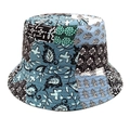 Bovenaanzicht van een patchwork vissershoed met vintage paisley en geometrische prints - M (56-58cm) / Hemelsblauw