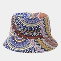 Dettaglio del cappello da sole bohémien con mandala floreali e motivi geometrici - Mandala Marrone e Blu Navy (Colore #7)