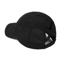 Detail of black ponytail baseball cap with breathable mesh and elastic cross bands - Black