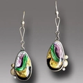 Creative geometric enamel floral drop earrings with rhinestones in silver-tone finish - S610 Artistic Enamel