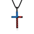 Stainless steel cross necklace with American flag design and black metal chain links - Enamel Filling / Black
