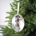 Clear faceted oval crystal pendant 13x9cm hanging on Christmas tree with white ribbon - Oval Gemstone / Silver