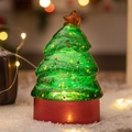 Albero di Natale luminoso da tavolo verde con base rossa e luci LED calde - Albero di Natale verde con acqua