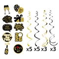 Set decorazioni Capodanno 2026 con spirali sospese nere e oro e cartellini in carta - Decorazioni a spirale e cartoncini per Capodanno (Y-00021)