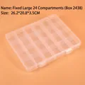 Detailed 45-degree view of a 24-compartment clear plastic organizer box with latches - Fixed Large 24-Compartment (Model 2438) (26.2x20.8x3.5cm)