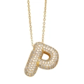 Macro shot of bubble letter P pendant necklace with sparkling micro-pave cubic zirconia - Gold - Letter P (Pendant Only)