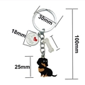 Dachshund metal keychain with I Love Dogs enamel charm and bone pendant, 100mm length - Black with Bone and Dog Tag