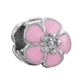 Pink enamel flower charm with silver finish and center bead detail for DIY bracelets - Pink Sakura Charm (008)