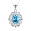 Elegante Halskette aus S925 Silber mit Blumenanhänger aus blauen und klaren Steinen - 925er Silber / Aqua