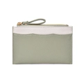 Litchi pattern leather coin purse in light green and white patchwork with gold zipper - Green