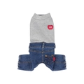 Mono para perro con top de punto gris Cuddle Champ y pantalones de mezclilla azul con bolsillos - S / Gris