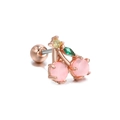 Pink cherry stud earring with cat's eye stone and rose gold finish in screw-back design - Rose Gold Pink Cherry