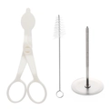 Nylon cleaning brush set with stainless steel piping nozzle tool and plastic flower lifter - 3Pcs Set Scissors Nail Brush [Pearl Bag]