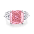 S925 Sterling Silber Ring mit großem quadratischem rosa Zirkonstein und Silberglanz - US 6 / Quadrat Schliff Rosa Zirkonia (FDJZ-063)
