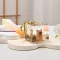Détail macro du porte-clés acrylique liquide avec figurine Capybara et paillettes - Capybara-Câlin