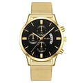 Business men's watch in full gold mesh band with a deep black multi-dial quartz face - Black Dial Gold Band