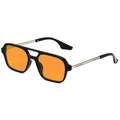 Retro square sunglasses with glossy black frames and vibrant orange lenses for men - Glossy Black Silver Frame Orange Lens