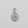 Silver oval celestial pendant featuring sun and moon relief with textured bead edges - Steel-Oval Sun Moon