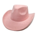 Detail of pink faux suede cowboy hat showing wide brim and classic western fedora style - M (56-58cm) / Deep Pink