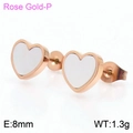 8mm rose gold heart stud earrings with white inlay weighing 1.3g for a minimalist look - Rose Gold (KE106239-K)