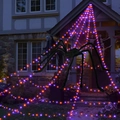 Giant black plush spider with purple glowing web lights for Halloween porch decor - 455 LED Purple Orange Net + Plug + 1.5m Black Spider