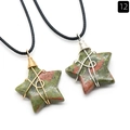 Unakite crystal star pendant with wire wrapping in gold and silver finish - Unakite