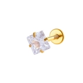 Single gold labret stud with square clear zircon and flat back base piercing - Gold (Square)