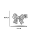 Silver bow stud earring with clear zircon and surgical steel post in 0.87cm by 1.01cm size - 5# Silver