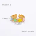 Detail view of colorful enamel hearts on 18K gold-plated stainless steel open ring - Multi-color Heart (JZ21380)