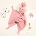 Close-up of pink bunny security blanket made of soft double-layer cotton gauze - Dusty Pink