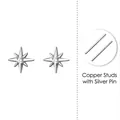Sparkling octagram star stud earrings with zirconia and silver needle on copper base - Eight-pointed Star - Silver Color - Copper Body with 925 Sterling Silver Earring Post