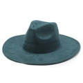 Detail view of dark green wide-brim suede fedora hat with a classic dented crown - M (56-59cm) / Dark Green Suede