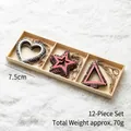 12-piece wooden Christmas pendants set with heart, star, and triangle shapes in a box - Red Letter / 12-Piece Set