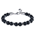 Detail of 8mm matte black beads with silver stainless steel spacer and lobster clasp - 8mm / Matte Stone Bracelet