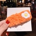 Cute orange plush hair clip with white and yellow flowers in Korean style - J-19-Poached Egg