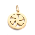 Golden stainless steel pendant featuring a hollow four-leaf clover design in a circle - Gold Color Clover